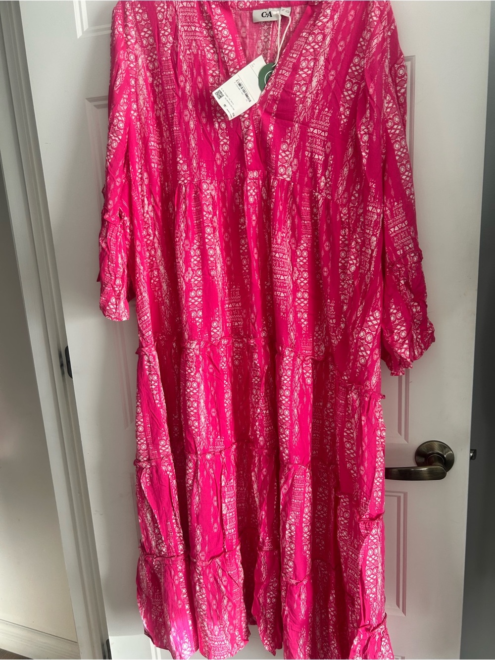 Hot Pink Printed Women’s Tiered Dress